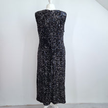 Load image into Gallery viewer, M&amp;S Sequin Midi Dress Size 18 Black Wiggle Lined Ruched Sleeveless Xmas Party
