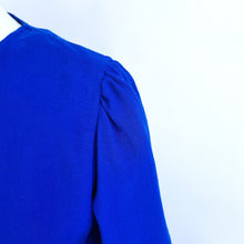 Load image into Gallery viewer, Vintage Jaeger Dress Midi 100% Wool Electric Blue Tunic Long Sleeves 70s 80s 14
