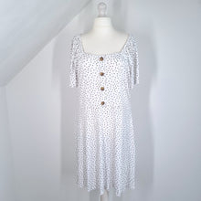 Load image into Gallery viewer, Next Dress White Polka Dots Skater Knee Length Jersey Casual Retro Stretch 22
