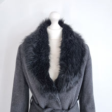 Load image into Gallery viewer, Feraud Coat Belted Wool Cashmere Grey Removable Faux Fur Collar Work Smart 10
