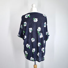 Load image into Gallery viewer, Oui Top Blouse Oversized Floral Print UK 14 Cotton Blend Blue Green Short Sleeve
