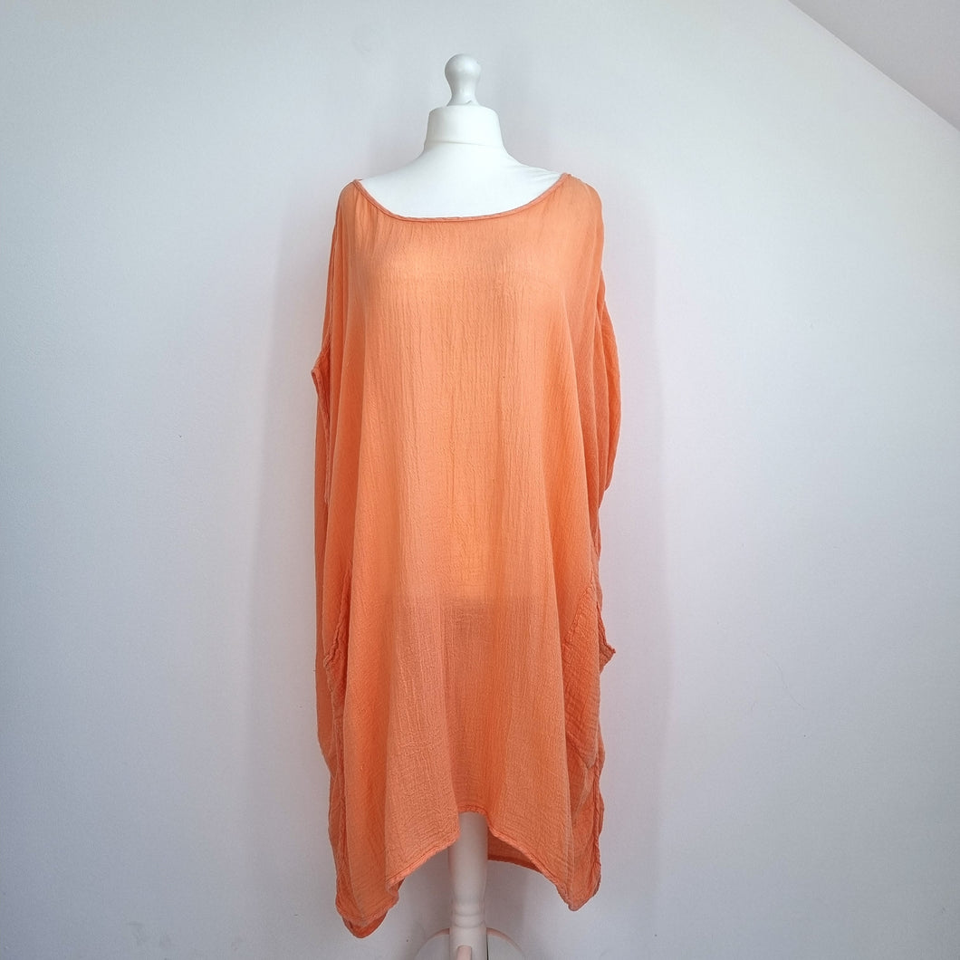 Join Clothes Kaftan Beach Coverup Midi Orange Pockets Muumuu Dress One Size
