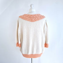 Load image into Gallery viewer, Vintage Handmade Jumper Chenille Cable Knit Pink Cream Half Sleeves V Neck L XL
