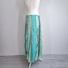 Load image into Gallery viewer, M&amp;S Per Una Skirt Patchwork Midi 16 Turquoise Gipsy A Line Lace Up Boho Western
