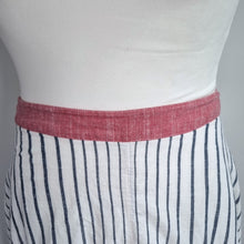 Load image into Gallery viewer, Principles Striped Midi Skirt UK 18 White Blue Cotton A Line Asymmetric Lined
