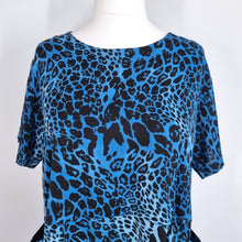 Load image into Gallery viewer, Frank Usher Midi Dress L XL Leopard Print Pockets Blue Black Short Sleeve Animal
