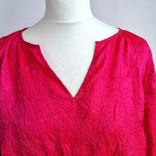 Load image into Gallery viewer, East Crinkle Blouse Pink Neon Long Sleeves Top V Neck Fuchsia Bright Size XL
