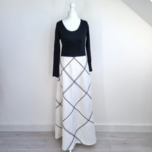 Load image into Gallery viewer, Vintage 70s Maxi Dress California Black White UK 6 8 Long Sleeve Check ALine
