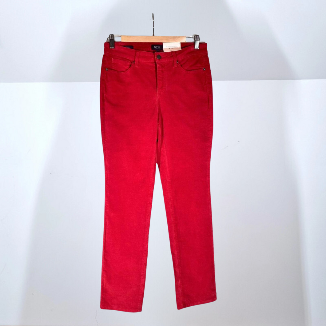 NEW NYDJ Red Jeans Sheri Slim Lift & Tuck Stretch Velvety Mid Rise UK 10 US 6