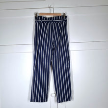 Load image into Gallery viewer, Reformation Trousers Paper Bag Belted Striped High Waist Pants Navy Blue UK 8
