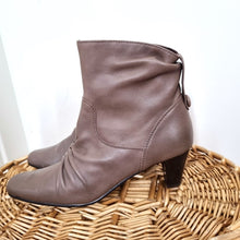 Load image into Gallery viewer, Riva Ankle Boots Taupe Real Leather Brown Gathered Bootie Work Heels Winter UK 6
