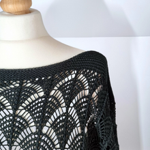 Load image into Gallery viewer, Mint Velvet Dress Crochet Tunic Top Mini Black Shimmery Fan Pattern Bardot 8
