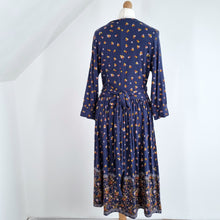 Load image into Gallery viewer, Manoush Dress A Line Wool Blend Smock Navy 3/4 Sleeves Boho Stretch Knee 14
