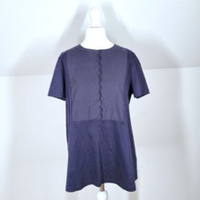 Load image into Gallery viewer, COS Blouse Scalloped Top Navy Blue 100% Cotton Short Sleeves Button Down Small
