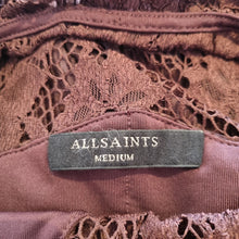 Load image into Gallery viewer, AllSaints Dress Party Mini Cocktail Crinkle Lace Brown Burgundy Ula Skate Medium
