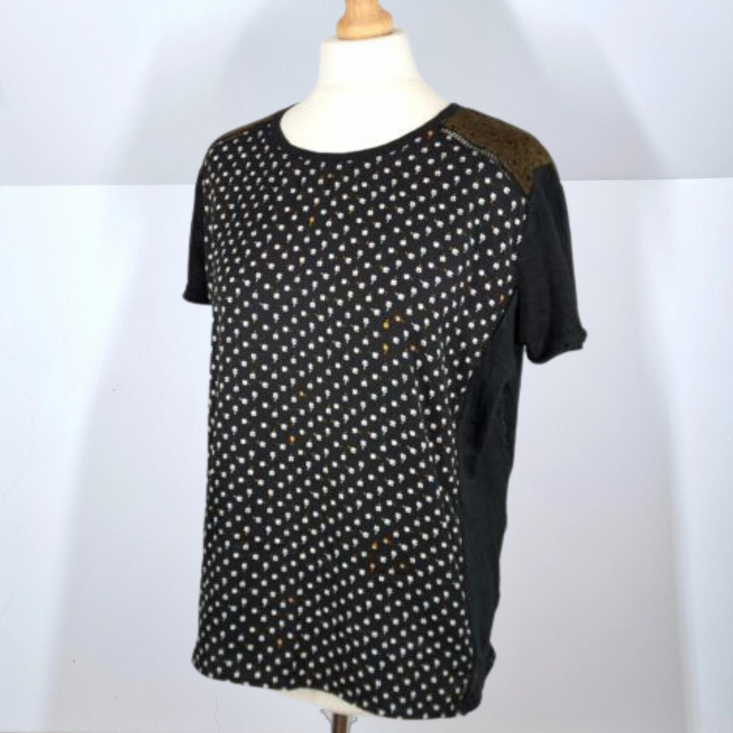 Maison Scotch & Soda Top Linen T-shirt  Floral Black Short Sleeves Jersey 10