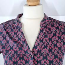 Load image into Gallery viewer, Nomads Blouse Button Down Jersey Top Shirt Floral Print Navy Burgundy Cotton 8
