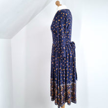 Load image into Gallery viewer, Manoush Dress A Line Wool Blend Smock Navy 3/4 Sleeves Boho Stretch Knee 14
