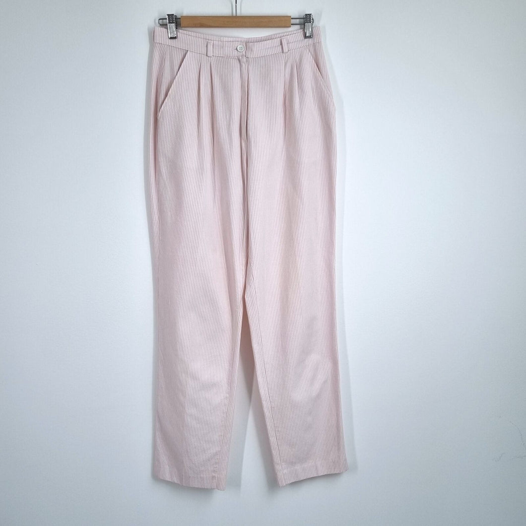 Vintage Mom Trousers House of Fraser Seersucker Striped Pink Tapered 10 12 14