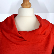 Load image into Gallery viewer, COS Blouse Red Silky Cowl Neck Twisted Short Sleeve Work Party Christmas 8
