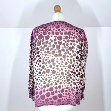 Load image into Gallery viewer, M&amp;S Blouse 100% Silk Purple Ombre Peasant Long Sleeves Autograph Print Boho 16
