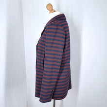 Load image into Gallery viewer, Zara Blazer Striped Jacket Burgundy Navy Preppy Double Breasted Work Medium
