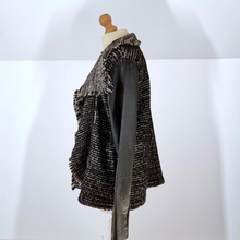 Load image into Gallery viewer, Vince Jacket Leather Boucle Biker Real Lamb Sleeves Wool Black Tweed Large
