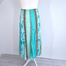 Load image into Gallery viewer, M&amp;S Per Una Skirt Midi Maxi  Panelled Patchwork A Line Blue Green Lace Up 16 R
