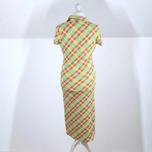 Load image into Gallery viewer, Collusion Maxi Dress Check Bodycon Shirt Plaid Short Sleeves Midi Pencil 18
