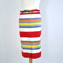 Load image into Gallery viewer, Boden Pencil Skirt Striped Multicoloured Rainbow Stretch Knee Length Cotton 10 L
