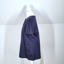 Load image into Gallery viewer, COS Blouse Scalloped Top Navy Blue 100% Cotton Short Sleeves Button Down Small
