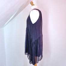 Load image into Gallery viewer, Phase Eight Blouse 100% Silk Navy Blue Tunic Draped Asymmetric Sleeveless Medium
