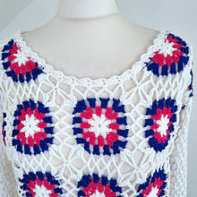 Load image into Gallery viewer, Handmade Crochet Jumper Granny Squares White Scoop Neck Lightweight Knit L XL
