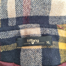 Load image into Gallery viewer, Tiffany Check Pea Coat Hooded Plaid Duffle Burgundy Mustard Beige Fur Trim XL
