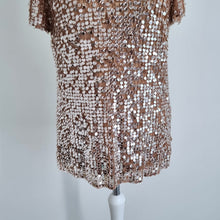 Load image into Gallery viewer, French Connection Sequin T-shirt Top Mesh Beige Embellished Party Lined 8
