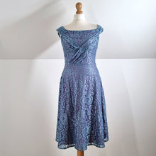 Load image into Gallery viewer, Pretty Eccentric Lace Dress Occasion Wedding Guest Off the Shoulder Blue 50s 10
