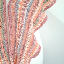 Load image into Gallery viewer, Handmade Crochet Scarf Shawl Oversized Rose Pink Pastel Wavy Mixed Stitches Boho
