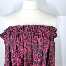 Load image into Gallery viewer, Hush Blouse Off the Shoulder Top Leopard Print Pink Bardot Peasant Boho 10
