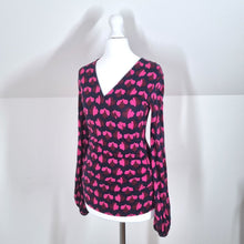 Load image into Gallery viewer, Boden Wrap Top Faux Jersey Navy Bright Pink Floral Stretch Long Sleeve Blouse 8
