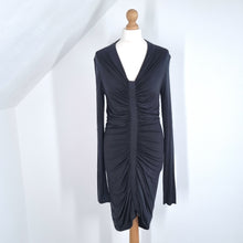 Load image into Gallery viewer, AllSaints Dress Ruched Black Bodycon Long Sleeve Cocktail Party Oriel Ruching 12
