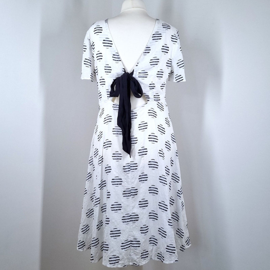 Mint Velvet Dress A Line Occasion White Navy Pattern Back Cutout Party Cotton 16