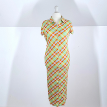 Load image into Gallery viewer, Collusion Maxi Dress Check Bodycon Shirt Plaid Short Sleeves Midi Pencil 18
