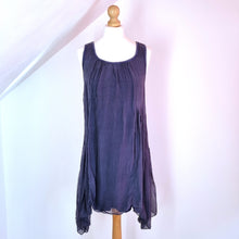 Load image into Gallery viewer, Phase Eight Blouse 100% Silk Navy Blue Tunic Draped Asymmetric Sleeveless Medium
