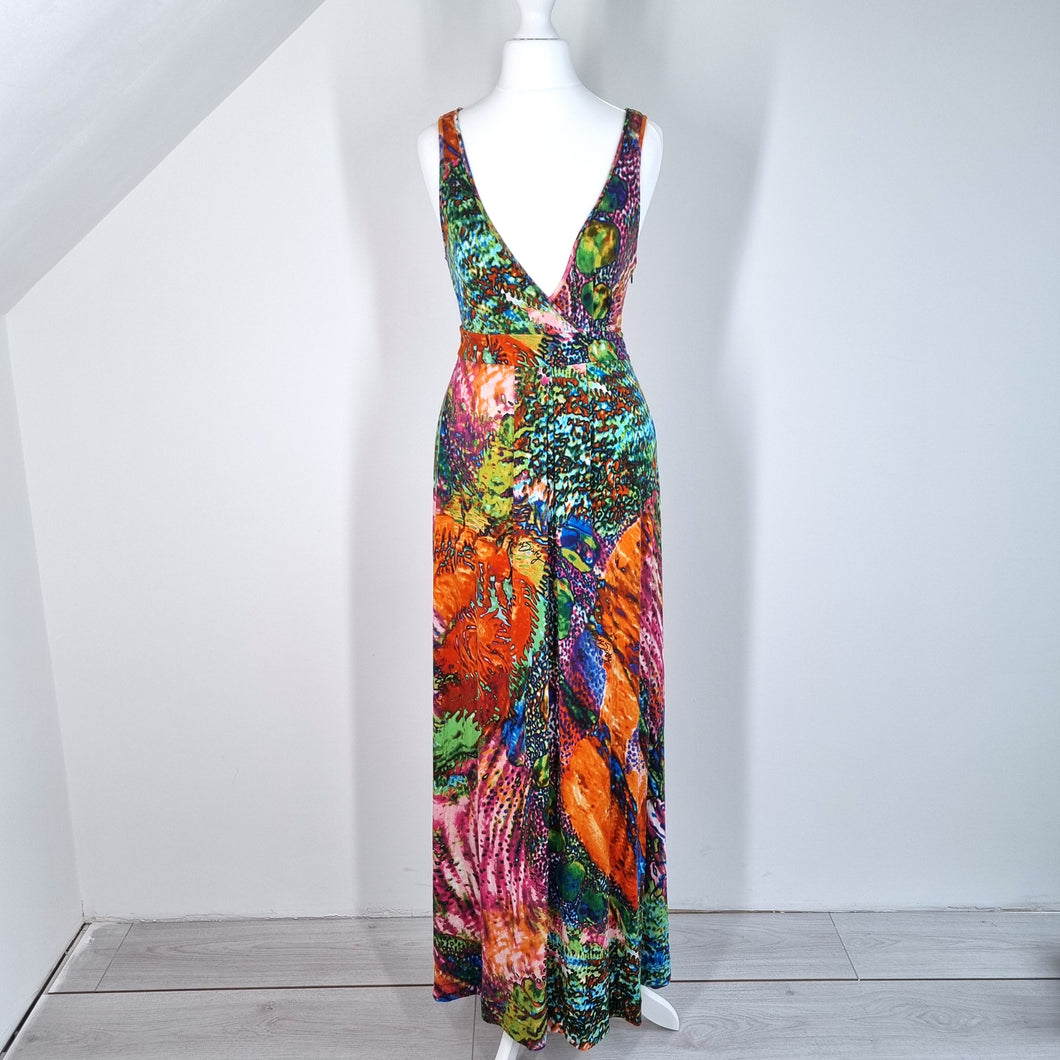 Vintage Miss Sixty Dress Maxi Y2K Multicoloured Jersey Party Occasion V Neck XS