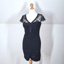 Load image into Gallery viewer, Free People Dress Bodycon Mini Lace Ruched Black Stretch Goth Party Boho Medium
