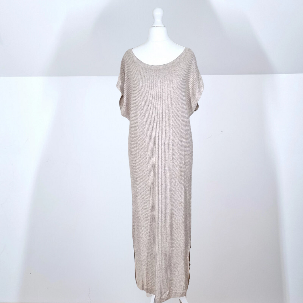 NEW Massimo Dutti Dress Knitted Midi Maxi Linen Blend Cream Tunic Jumper Small