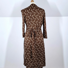 Load image into Gallery viewer, Jasper Conran Wrap Dress Brown Debenhams Print Knee Length 100% Viscose Work 10
