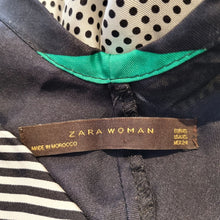 Load image into Gallery viewer, Zara Woman Blouse 100% Silk Colourblock 80s V Neck Polka Dot Striped Green XS
