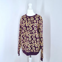 Load image into Gallery viewer, Asos Jumper Burgundy Leopard Print Sparkly Gold Cotton Oversized Knit Small
