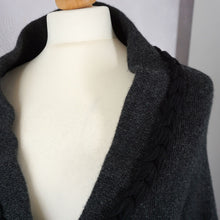 Load image into Gallery viewer, 100% Wool Cape Flat 8 Hand Knitted Cardigan Wrap Shawl Shrug Grey Black One Size
